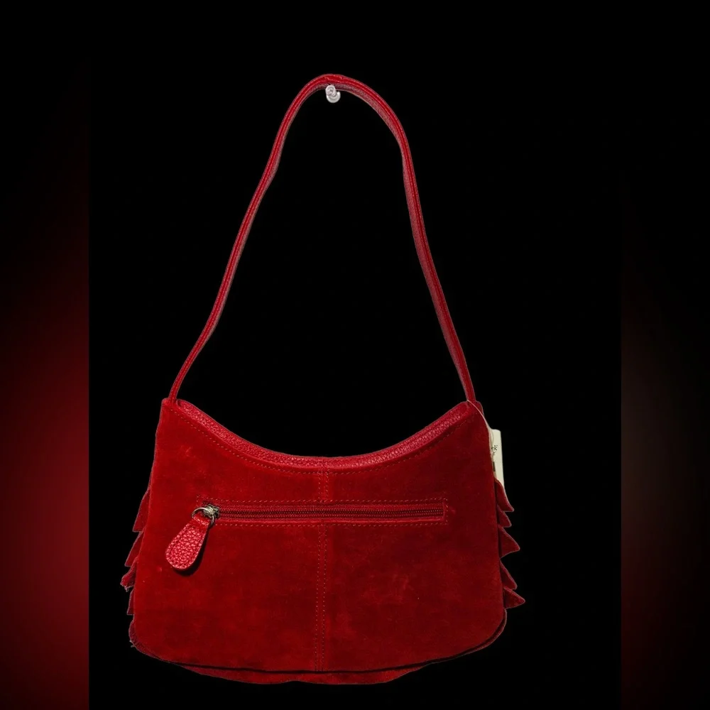 NWT Coldwater Creek RED Y2K‎ Suede Purse with Ruffles Shoulder Bag